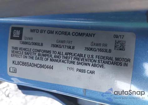 2017 Chevrolet Spark Ls Cvt из США, поврежденный, VIN KL8CB6SA0HC840444